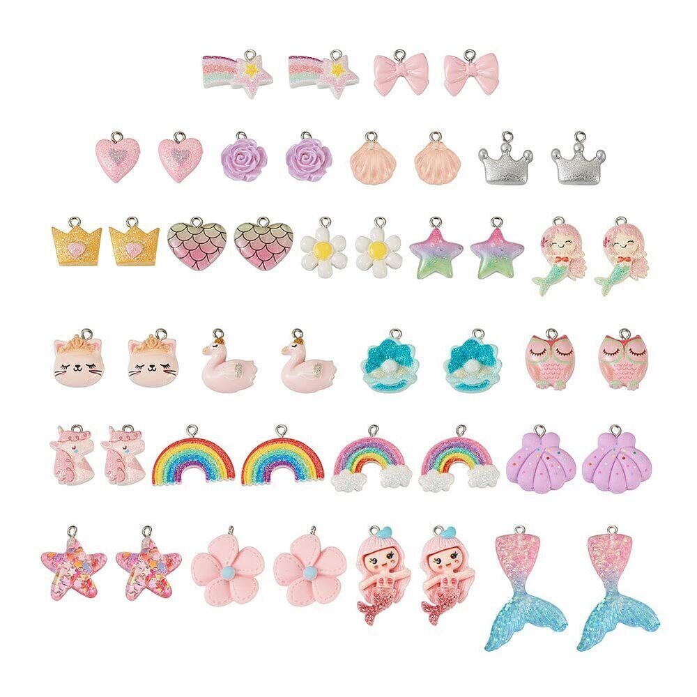 8212 46pcs Mermaid Shell Unicorn Cat Rainbow Charms for Summer Beach